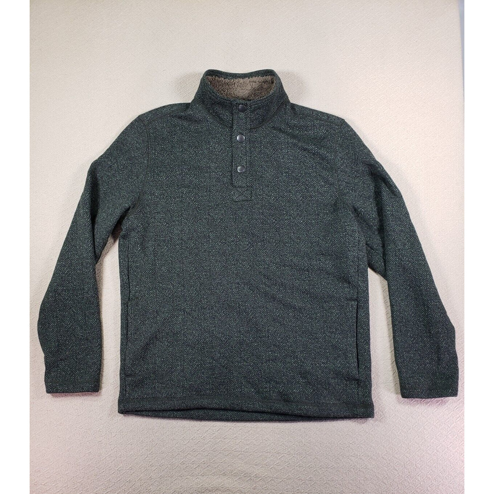 GH Bass Sweater Mens Large L 1/4 Snap Button High Neck Collar Fleece Herringbone